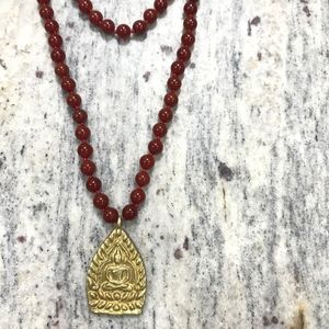 Carnelian Hand-Knotted Mala with Brass Pendant